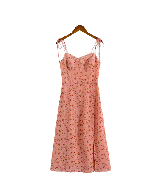 Vestido camisola con cordones y estampado floral dividido informal de otoño para adolescentes