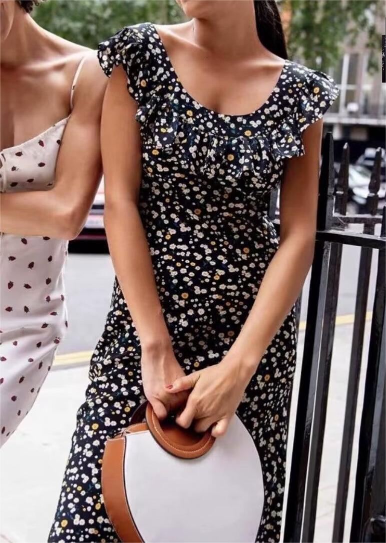 Vestido floral sin mangas con volantes de verano para mujer, estilo nicho, para tomar el té, vacaciones francesas