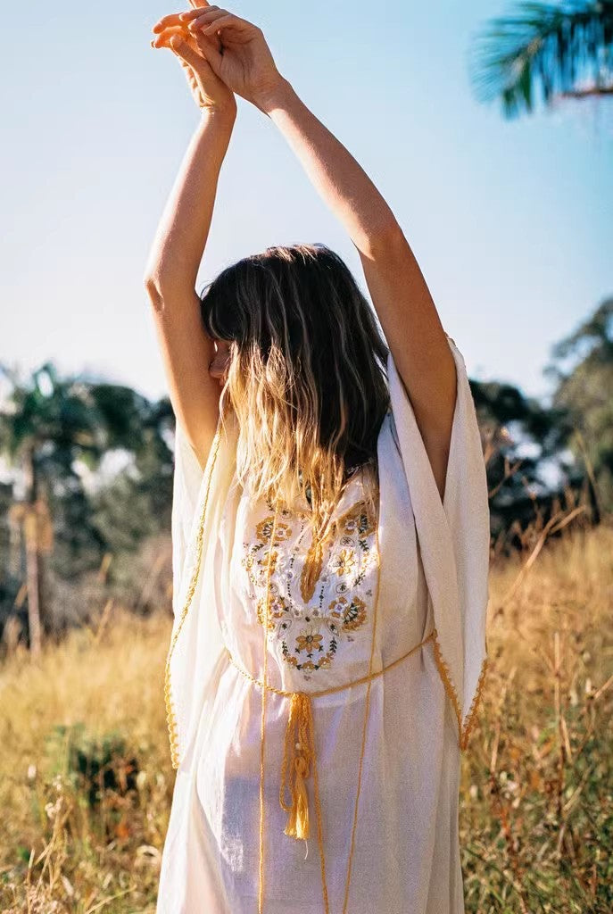 Vestido de crochet con bordado bohemio para mujer