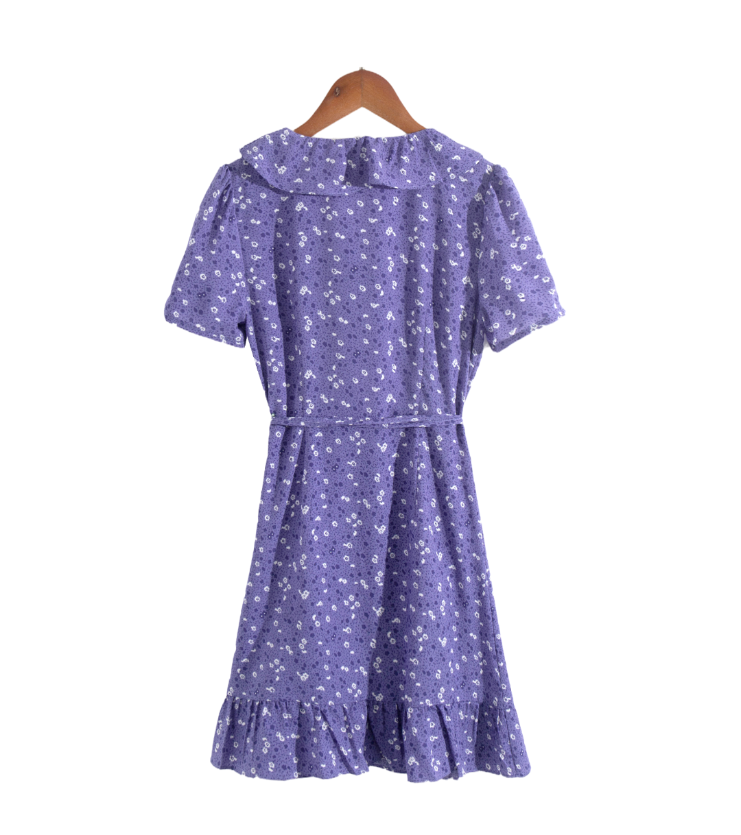 Robe d'été à imprimé floral, col en V, volants, nouée, slim, amincissante, manches courtes