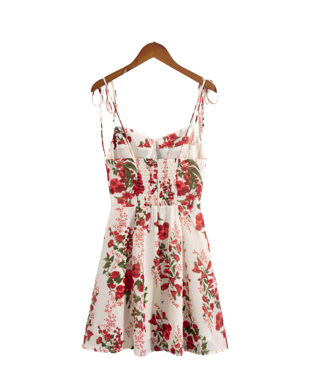 Robe courte d'été à bretelles spaghetti nouées à la française Robe dos nu de haute qualité à fleurs rouges rétro à col en V pour femmes