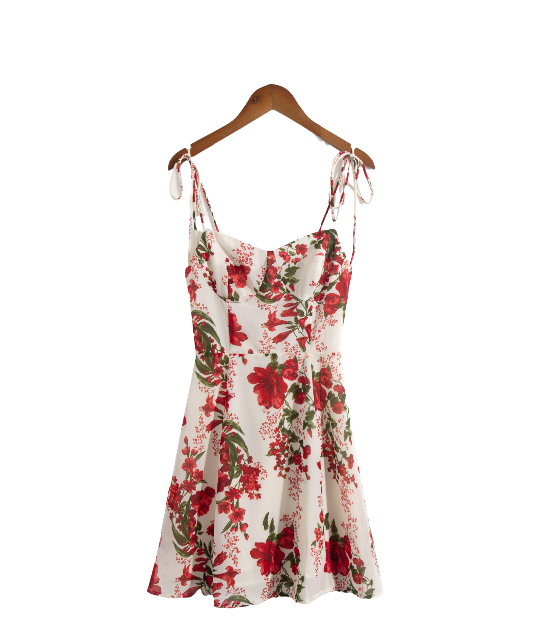 Robe courte d'été à bretelles spaghetti nouées à la française Robe dos nu de haute qualité à fleurs rouges rétro à col en V pour femmes