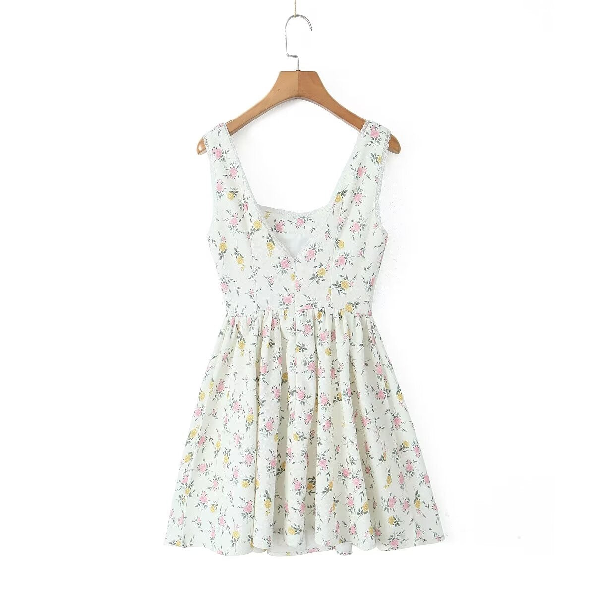 Vestido de verano sexy con tirantes de encaje y estampado floral con diseño de lazo