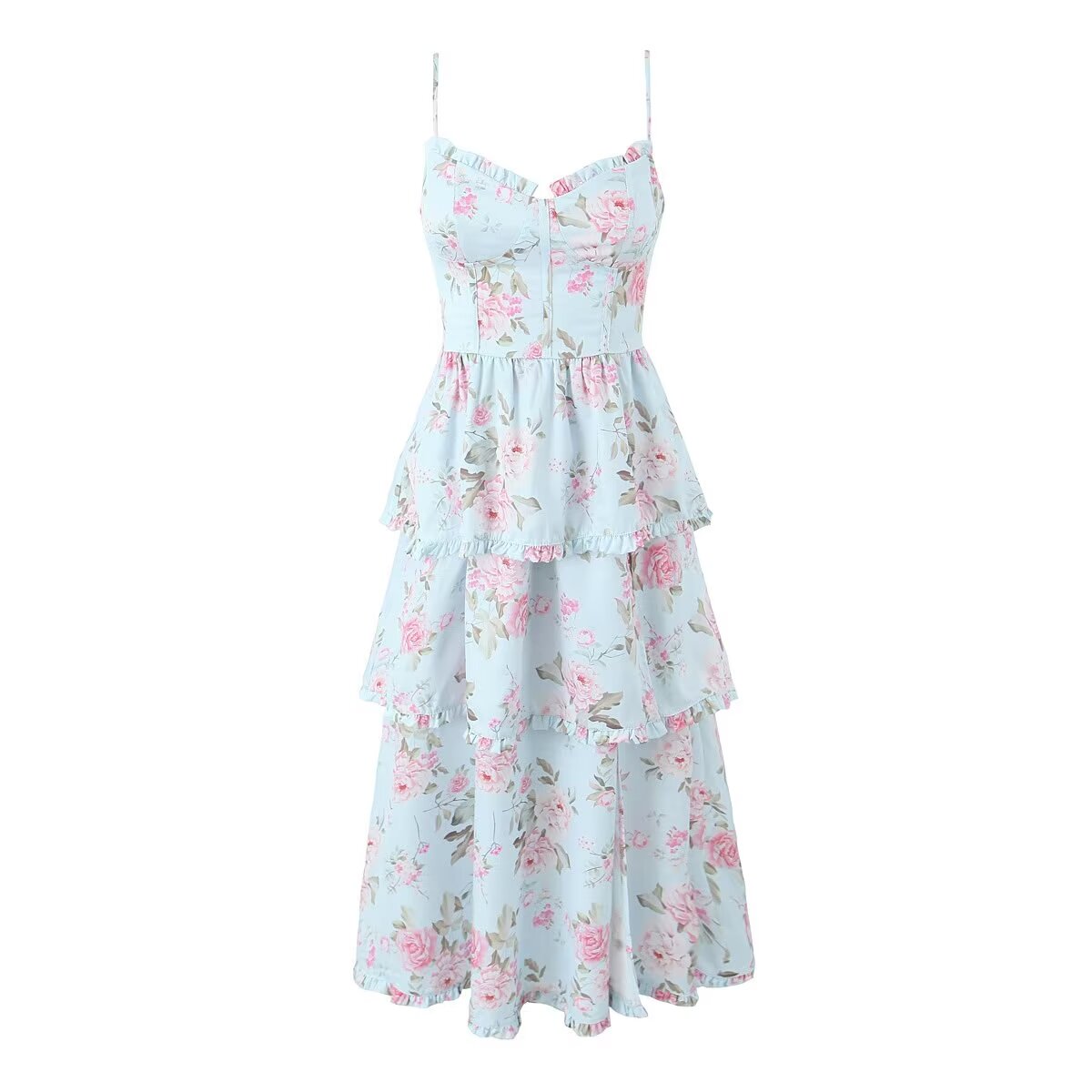 Vestido de verano sexy de gasa con estampado floral y abertura lateral con cordón en la espalda