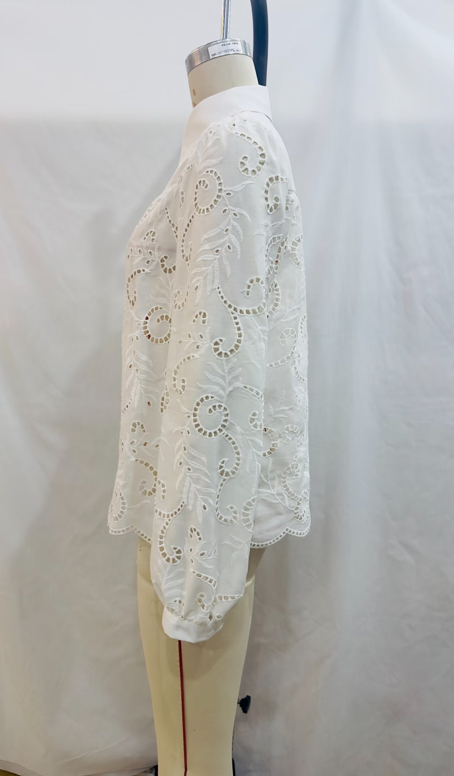 Summer Women White Crochet Long Sleeve Collared Shirt