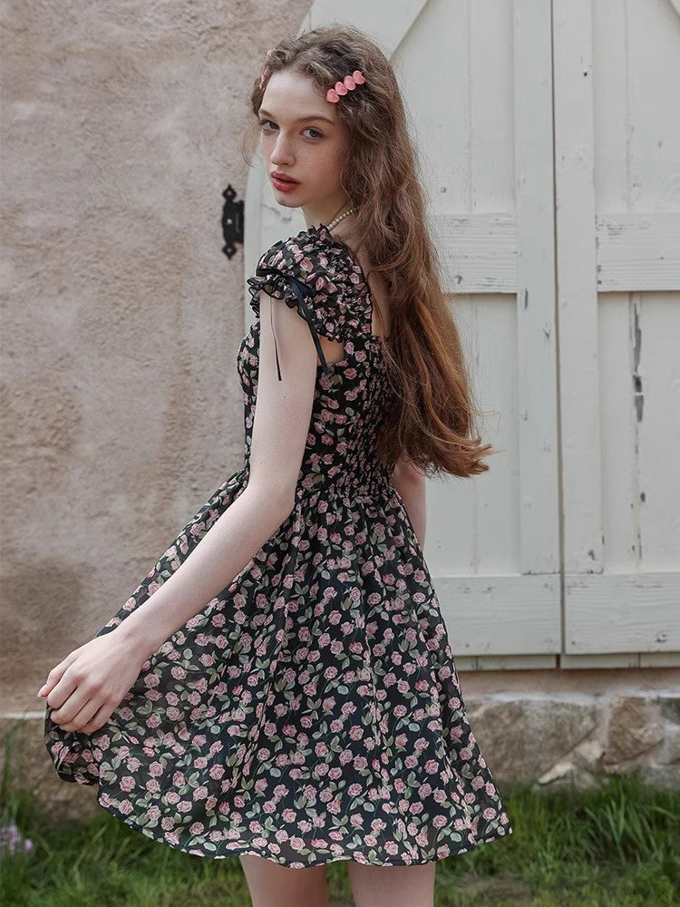 Vestido corto de gasa con estampado floral para mujer