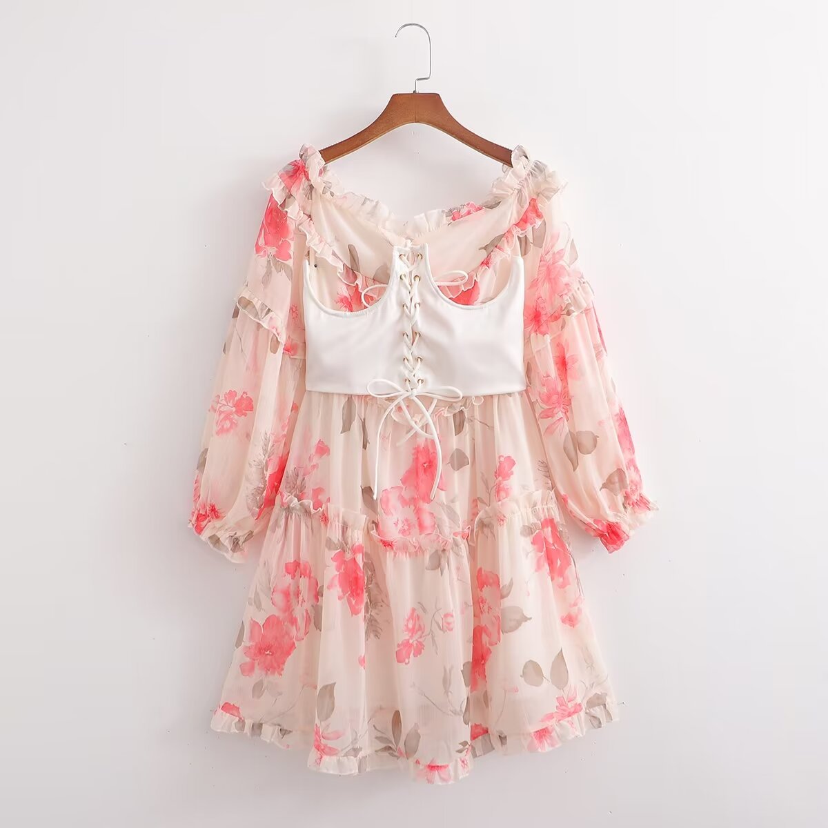 Autumn Girly Ruffled Printed Sweet Super Fairy Gas Dress