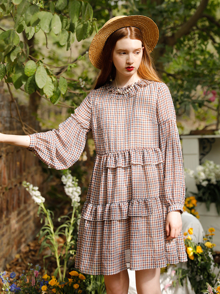 Lindo vestido a cuadros de encaje para mujer