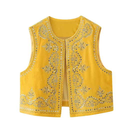 Gilet brodé en jacquard national printemps-automne pour femme