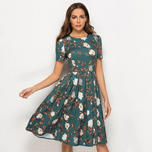 Women's green short sleeve floral dress