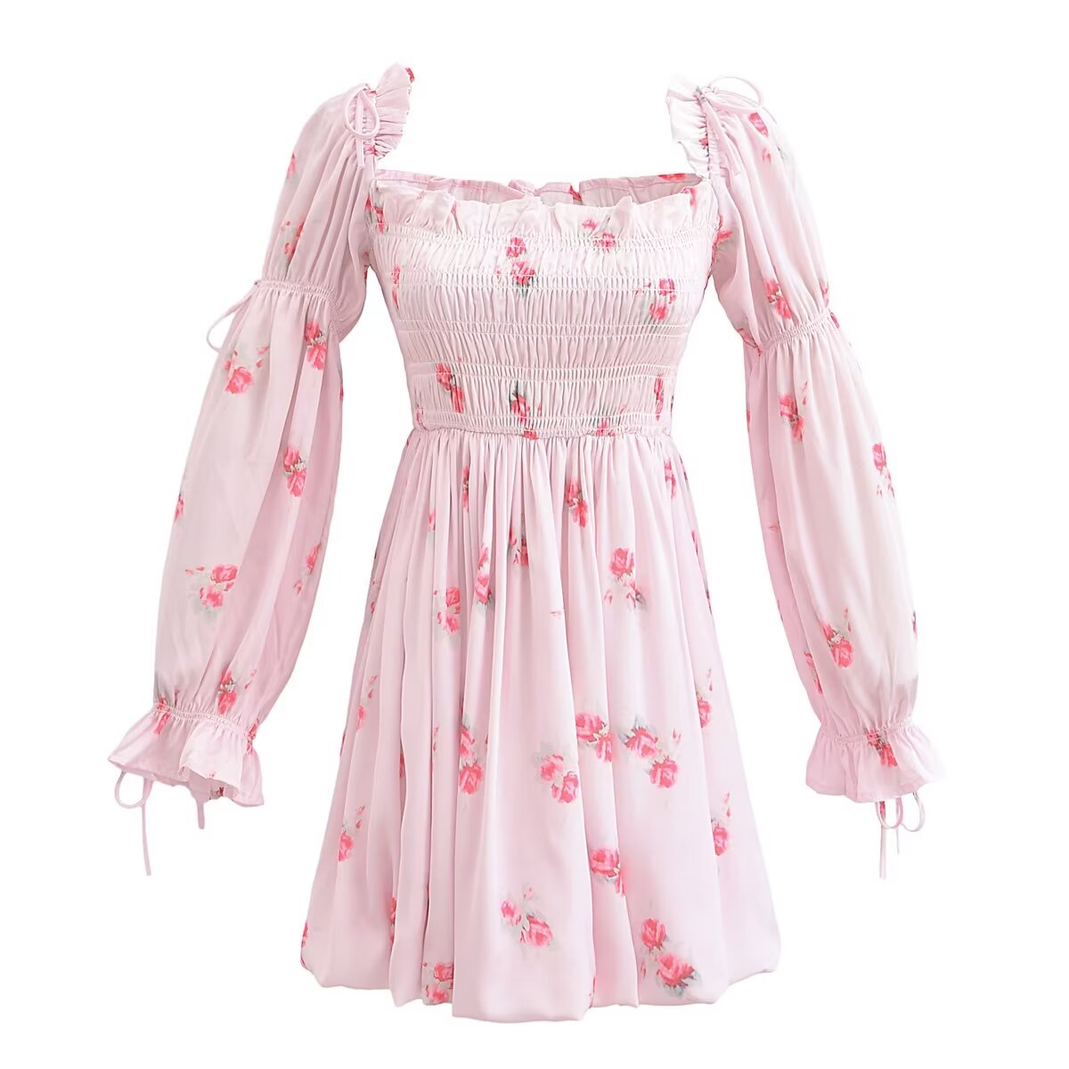 Robe de princesse élastique à manches bouffantes et nœud papillon pour les vacances, décontractée, à imprimé floral, pour le printemps