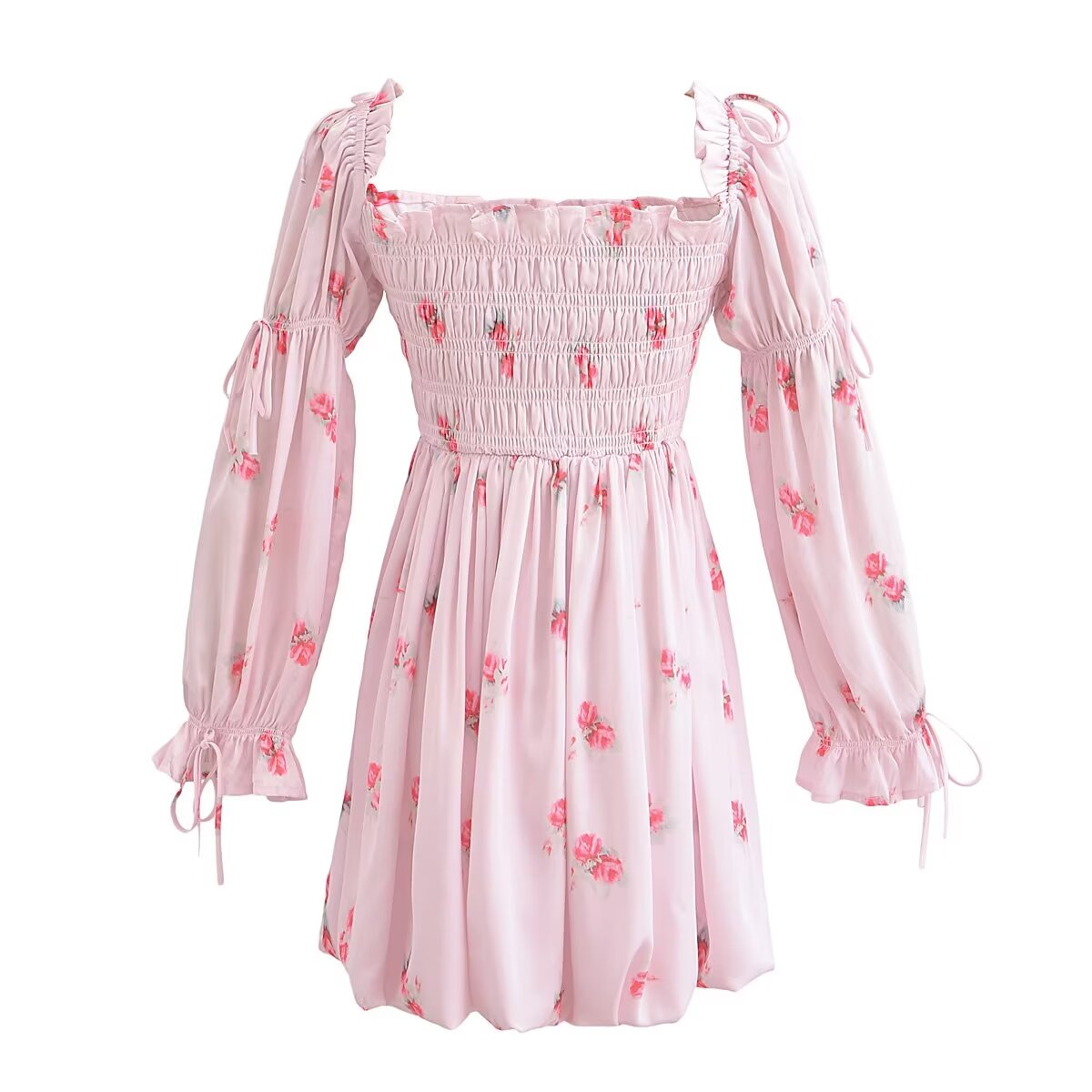 Robe de princesse élastique à manches bouffantes et nœud papillon pour les vacances, décontractée, à imprimé floral, pour le printemps