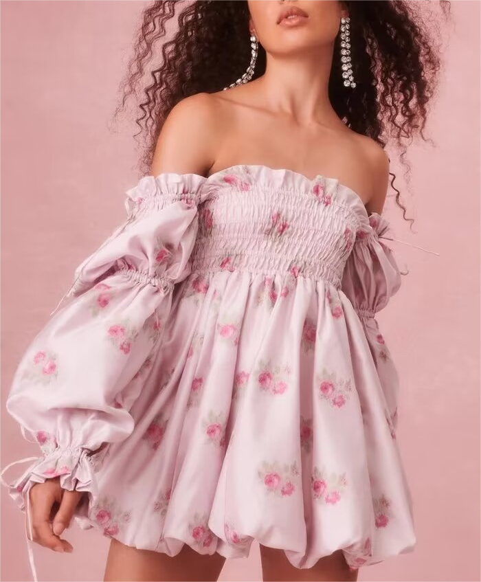 Robe de princesse élastique à manches bouffantes et nœud papillon pour les vacances, décontractée, à imprimé floral, pour le printemps