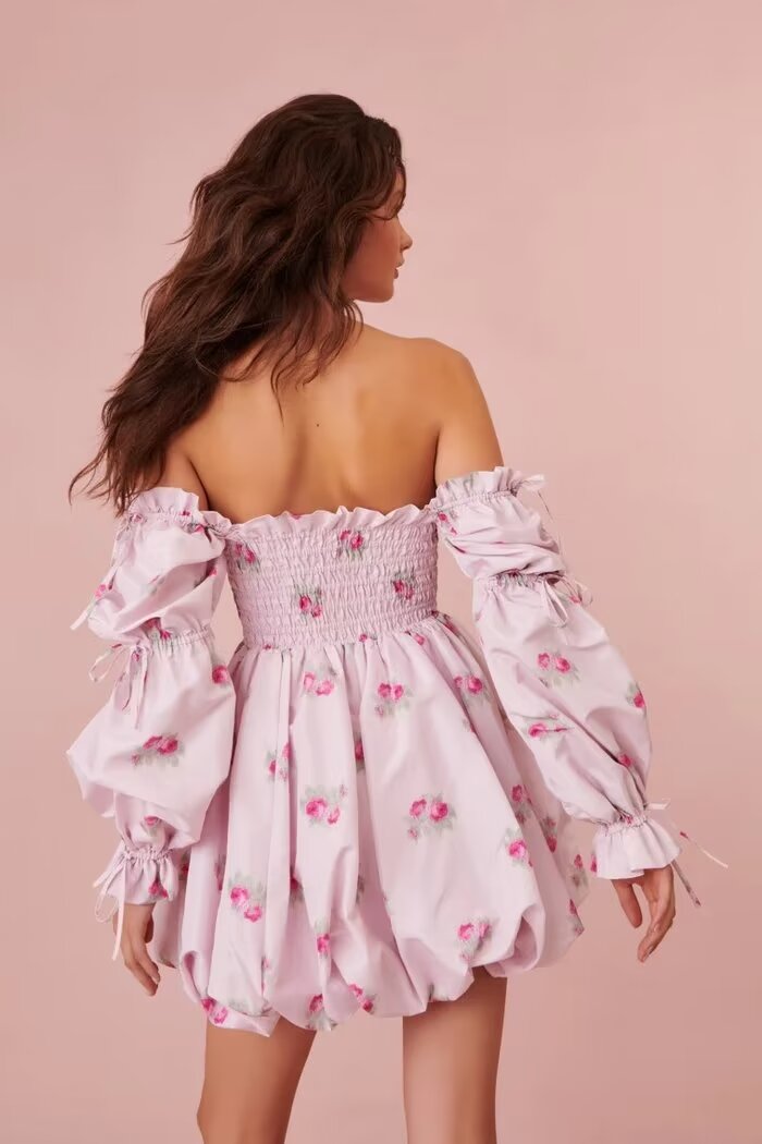 Robe de princesse élastique à manches bouffantes et nœud papillon pour les vacances, décontractée, à imprimé floral, pour le printemps