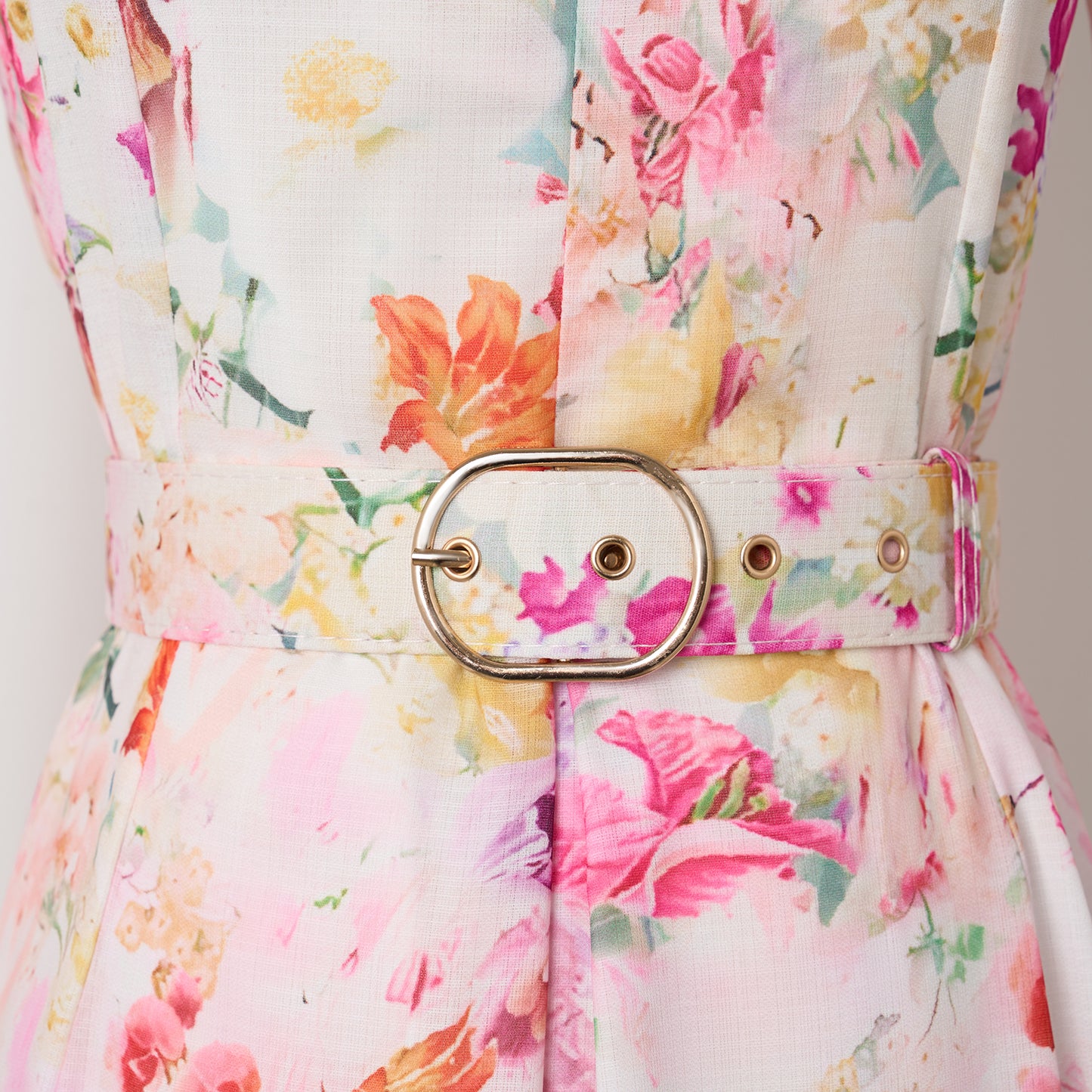 V Neck Trumpet Sleeve Pink Flower Print Mid Length Dress Women Elegant Women Holiday Belt