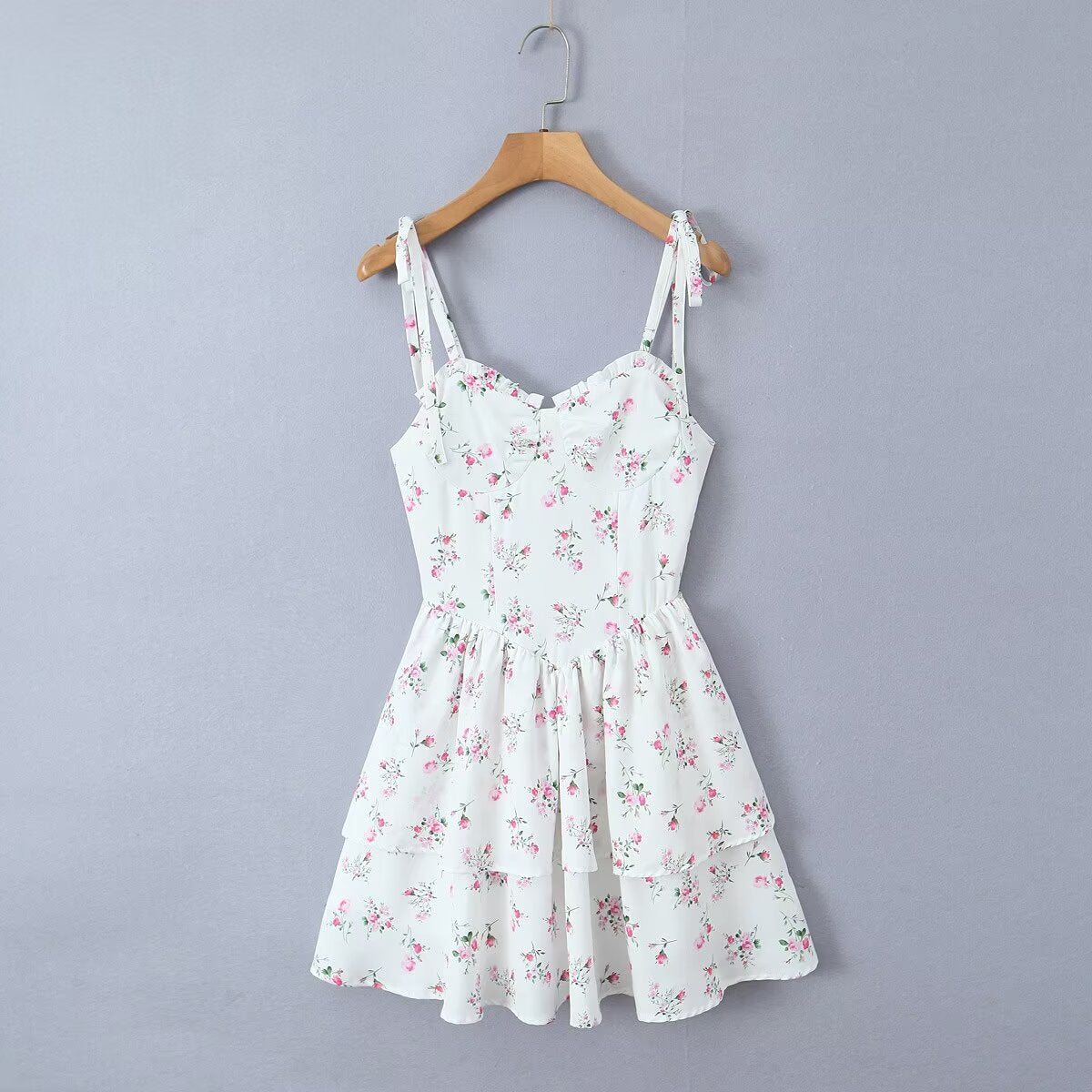 Vestido de tirantes con estampado floral blanco para mujer, vestido sexy de verano con cintura pura, ajustado y favorecedor de figura