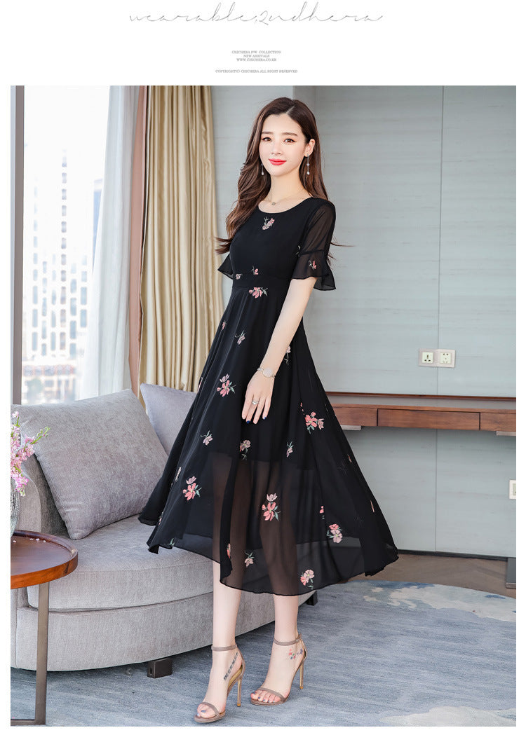 Floral chiffon slim slim dress