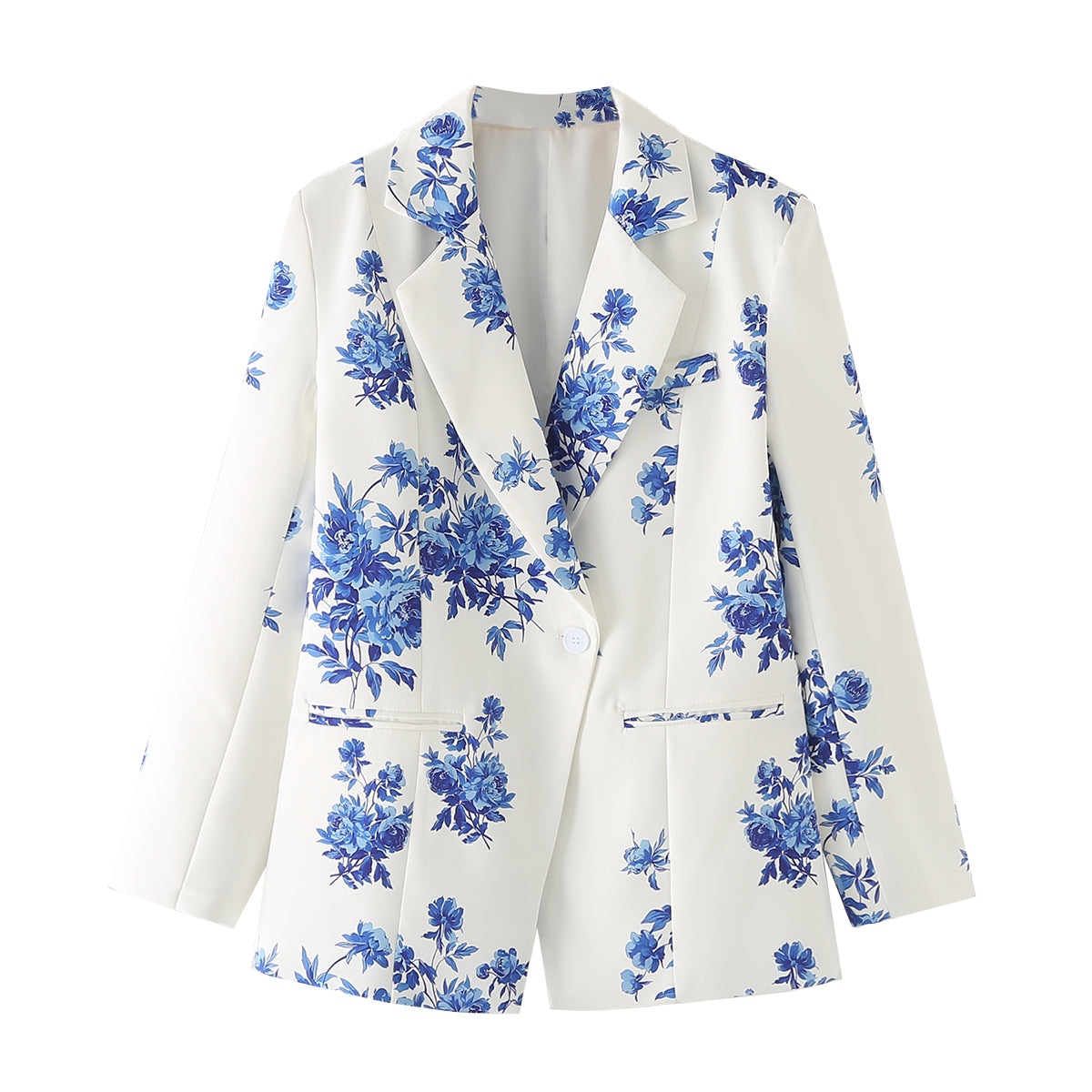 Blazer ample en porcelaine bleu et blanc pour femme