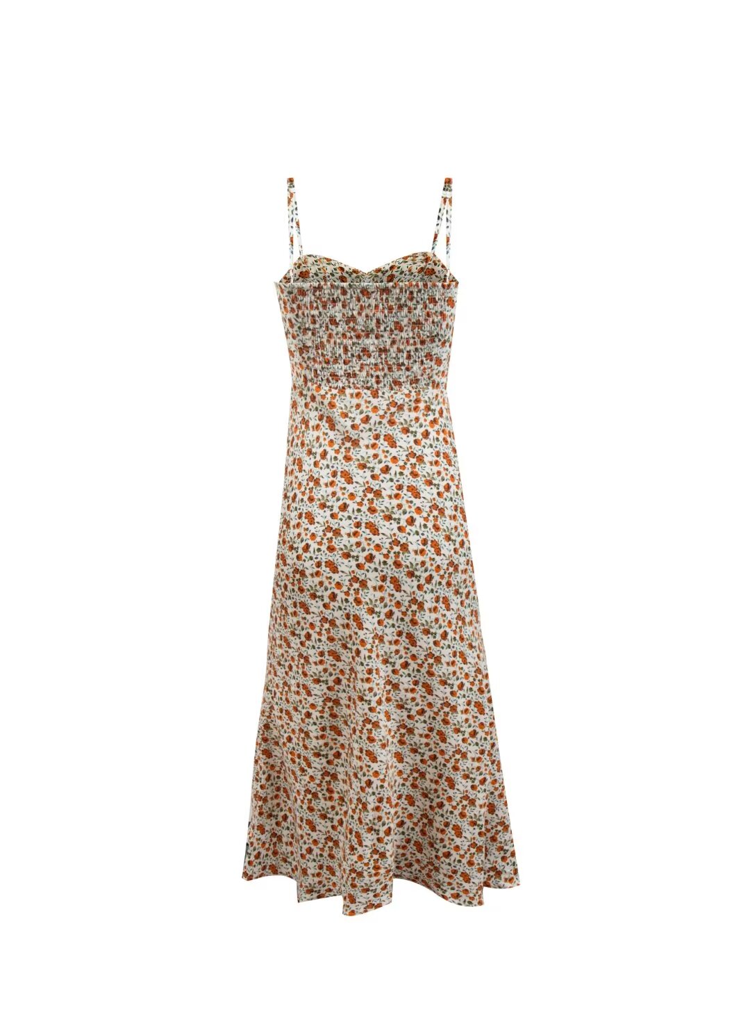 Robe mi-longue à bretelles pour vacances en bord de mer française pour femmes, plissée sur la poitrine, à lacets, coupe ajustée, imprimée, robe nuisette, été