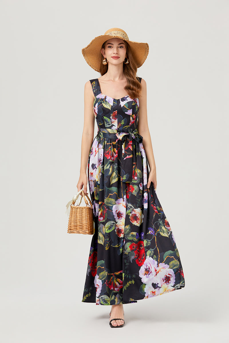 Women Summer Print Halter Dress Swing Maxi Dress