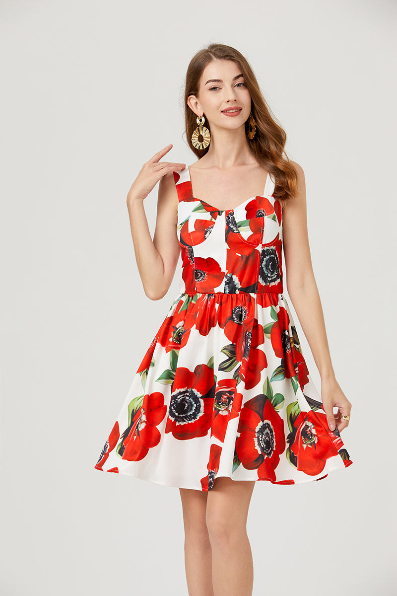 Women Summer Sleeveless Floral A Line Elegant Dress