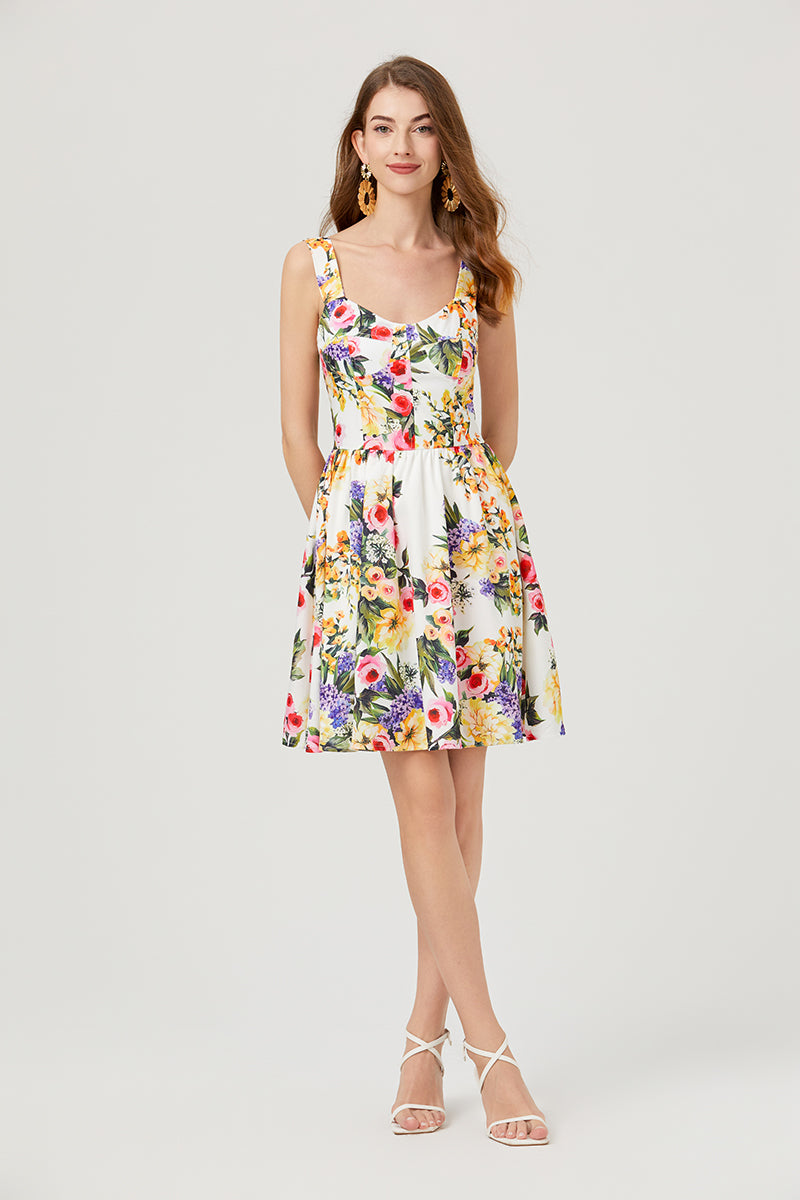 Robe d'été élégante sans manches à imprimé floral pour femme