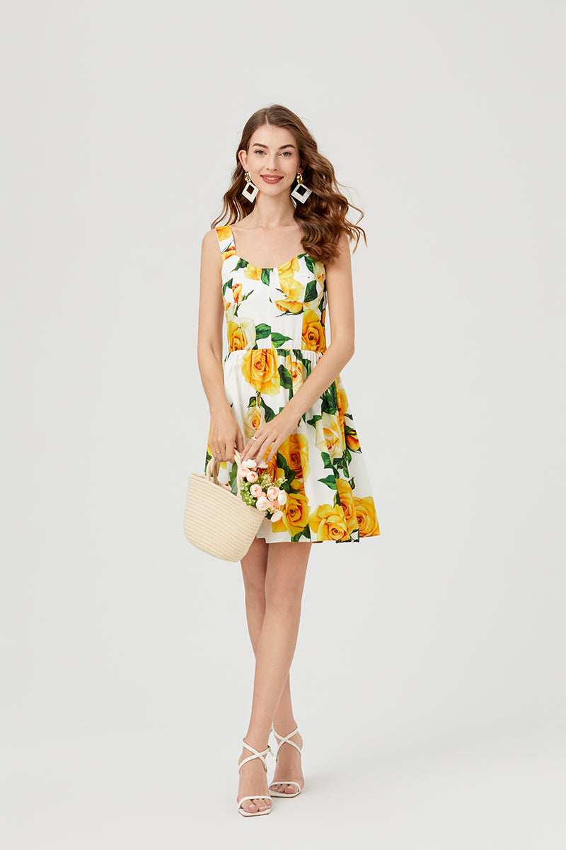 Women Summer Sleeveless Floral A Line Elegant Dress