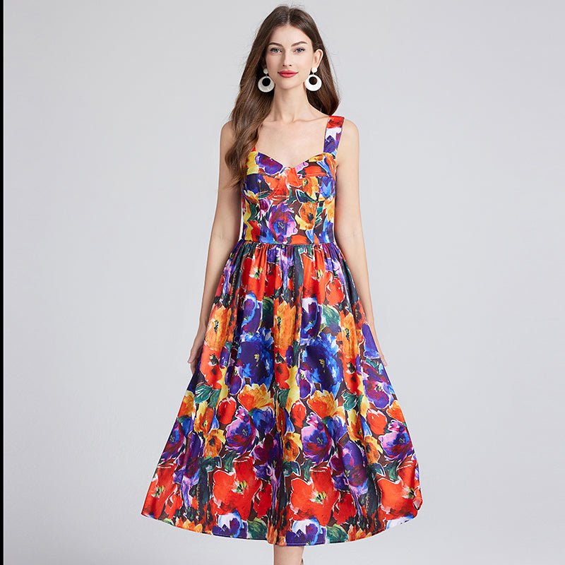 Robe d'été élégante sans manches à imprimé floral pour femme