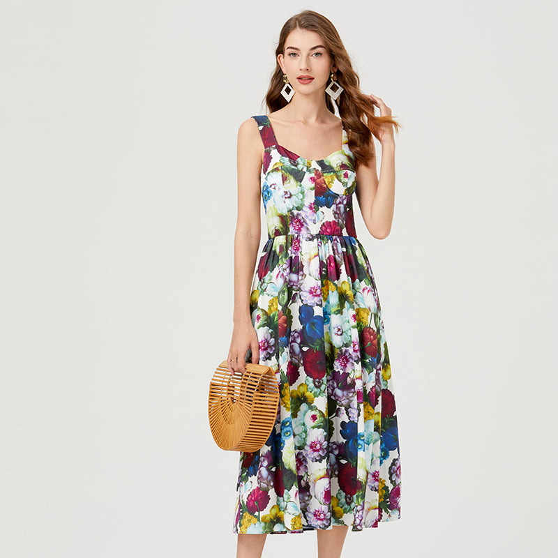 Robe d'été élégante sans manches à imprimé floral pour femme