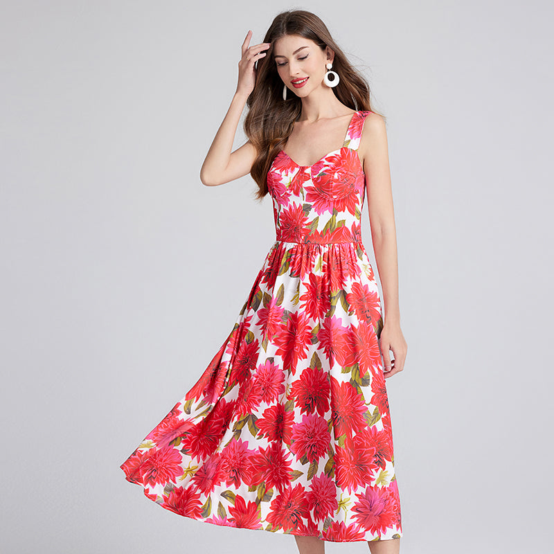 Robe d'été élégante sans manches à imprimé floral pour femme