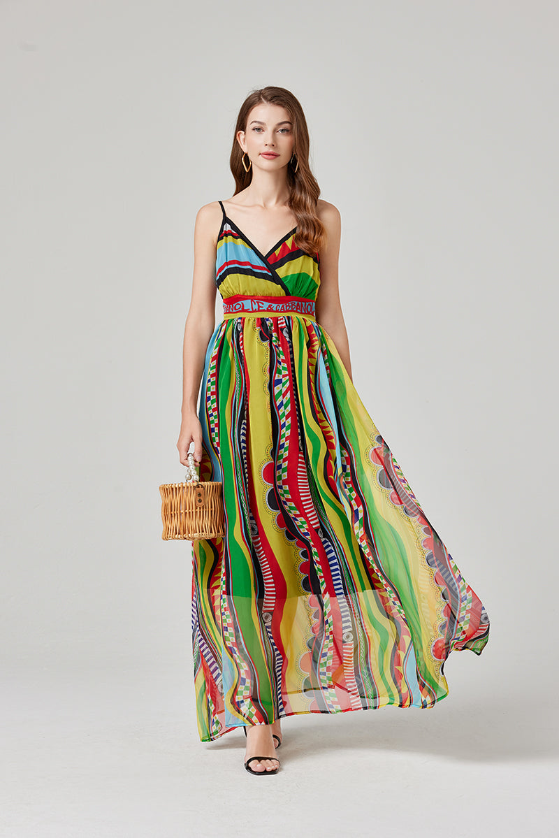 Vestido elegante de verano para mujer, sin mangas, con escote en V y corte en A