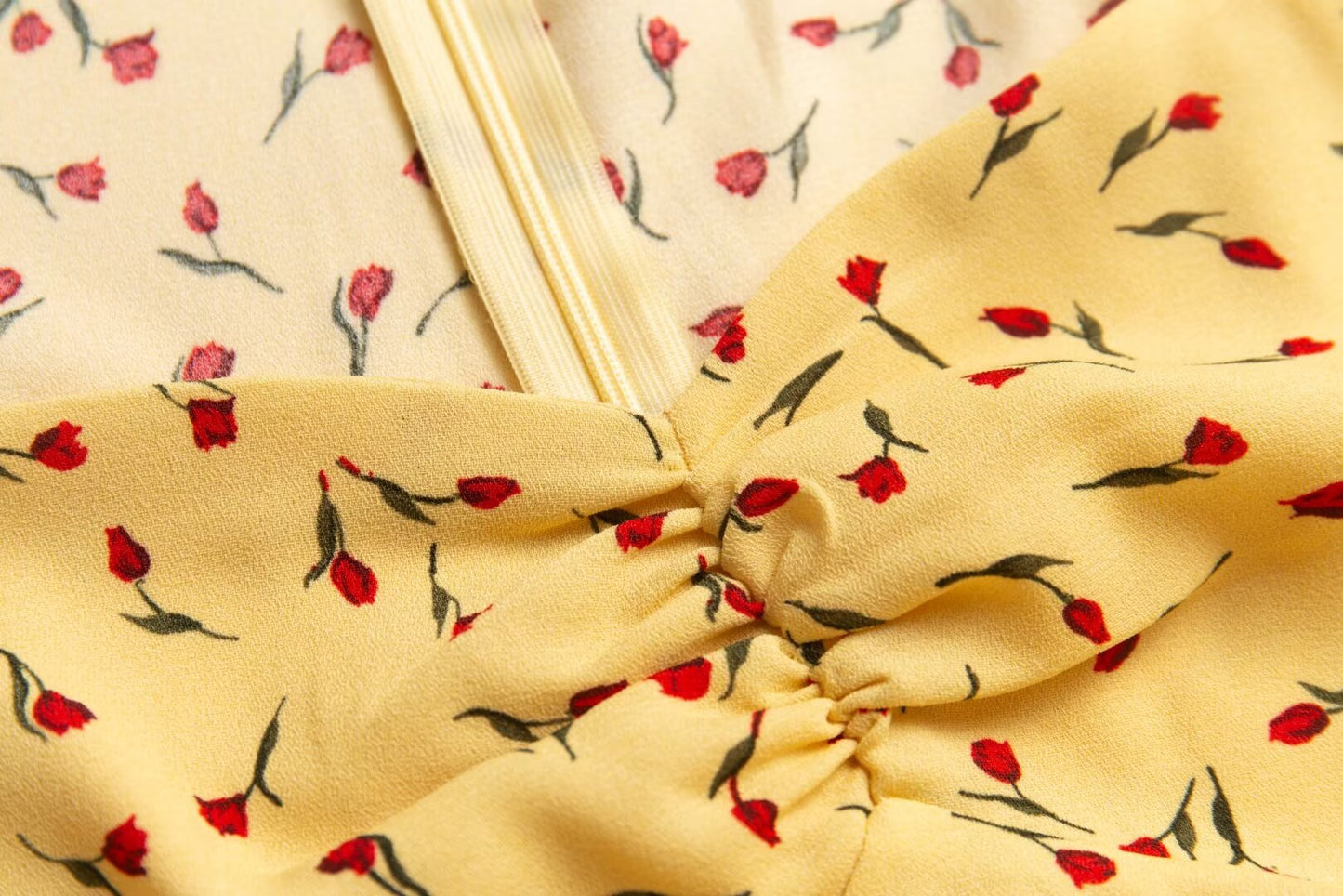 Robe mi-longue fendue en mousseline de soie à manches bouffantes et col carré jaune français pour femme, printemps, automne, été, pause thé, Platycodon Grandiflorum