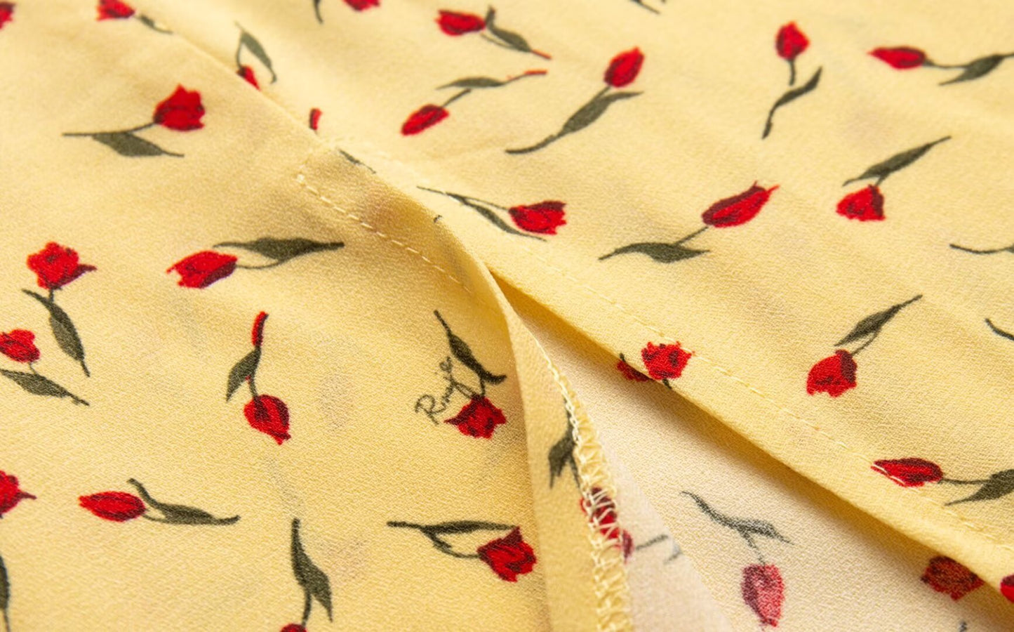 Robe mi-longue fendue en mousseline de soie à manches bouffantes et col carré jaune français pour femme, printemps, automne, été, pause thé, Platycodon Grandiflorum