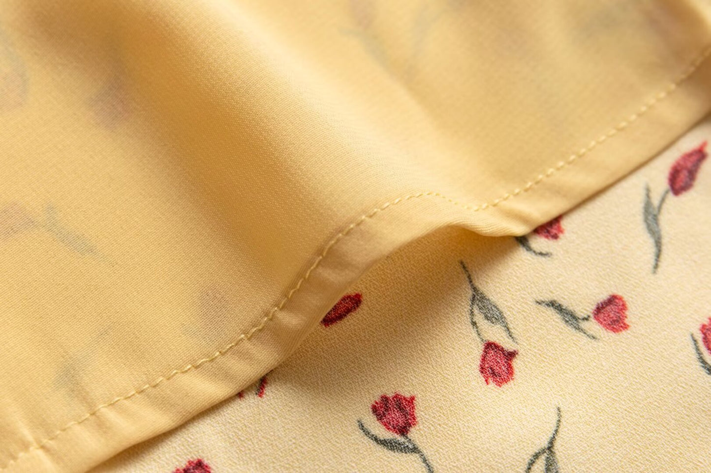 Robe mi-longue fendue en mousseline de soie à manches bouffantes et col carré jaune français pour femme, printemps, automne, été, pause thé, Platycodon Grandiflorum