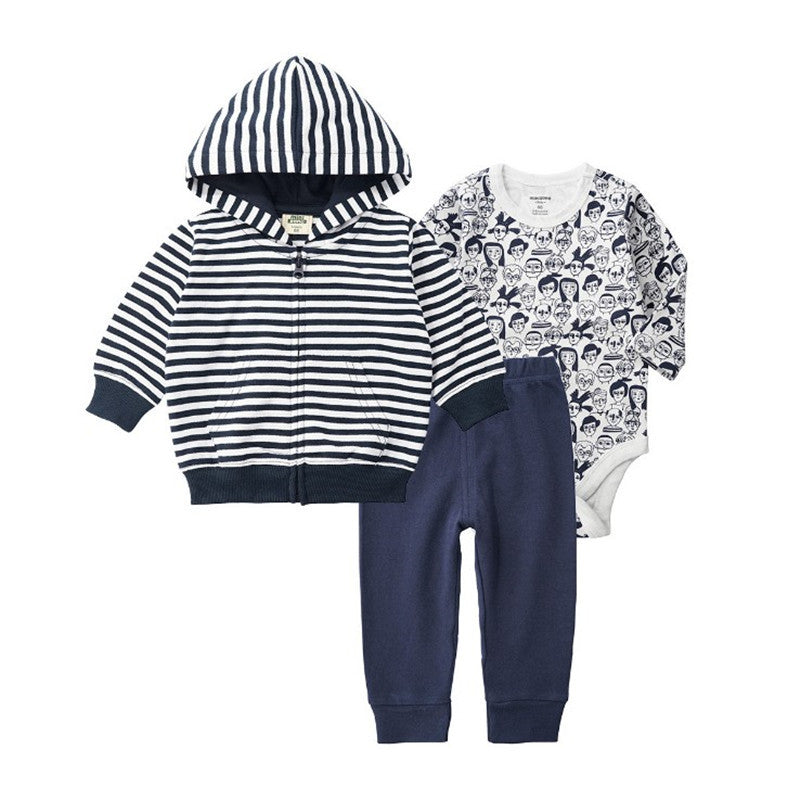 Costume trois pièces en coton pour bébé, Cardigan à capuche, manteau pour enfants, sortie