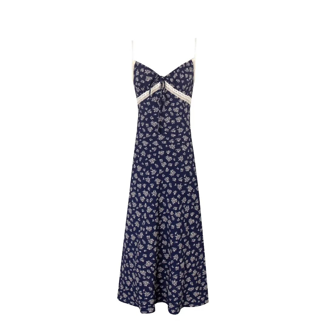 Robe d'été à bretelles florales et lacets à col en V pour femme, tenue de plage, de vacances, de bord de mer