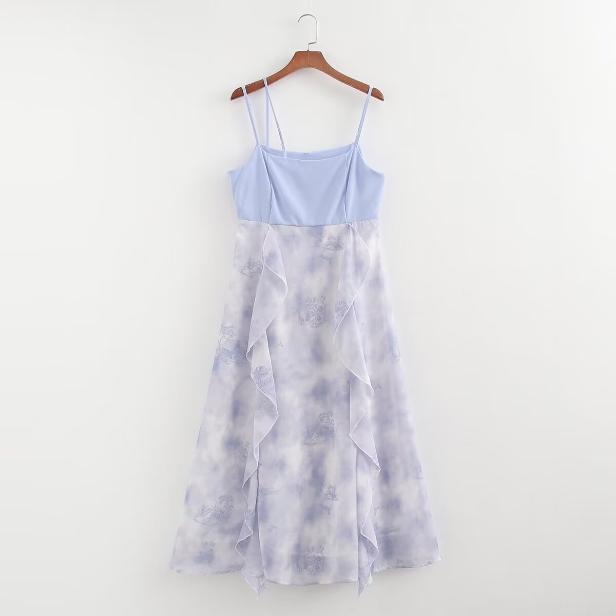 Summer Low Collar Sleeveless Stitching Printing Slip Dress Women