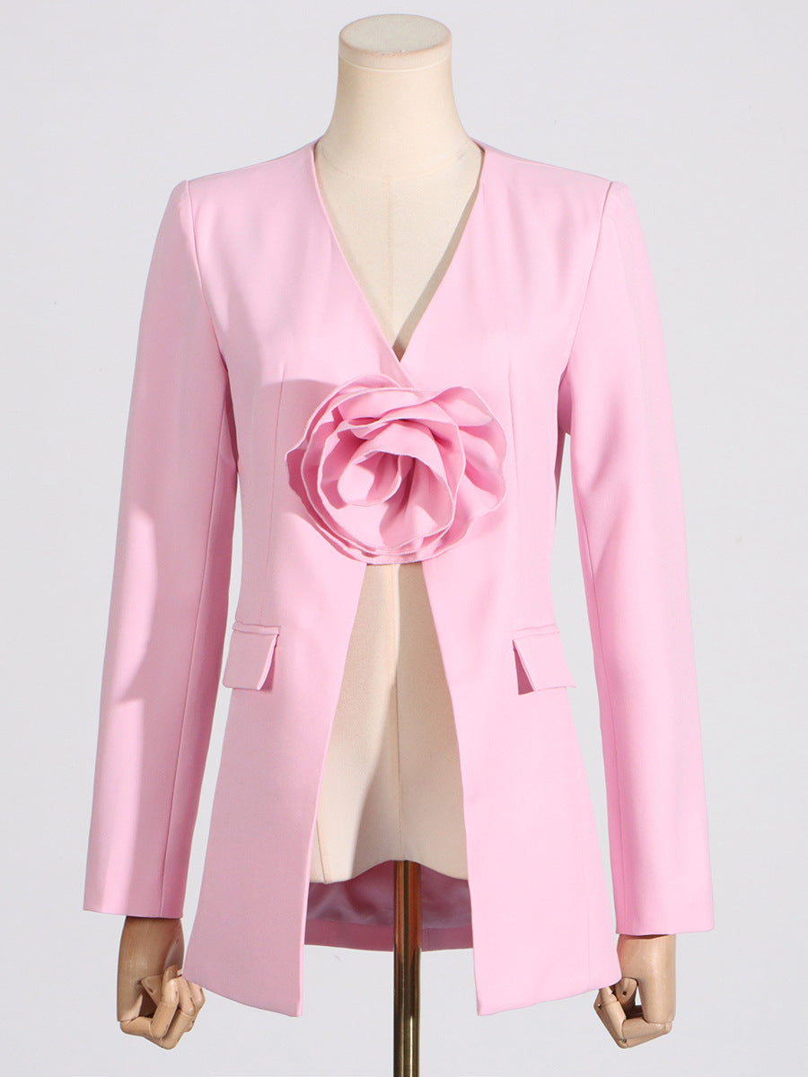 Tenue recadrée Cardigan manteau été Sexy col en V couture florale à manches longues femmes