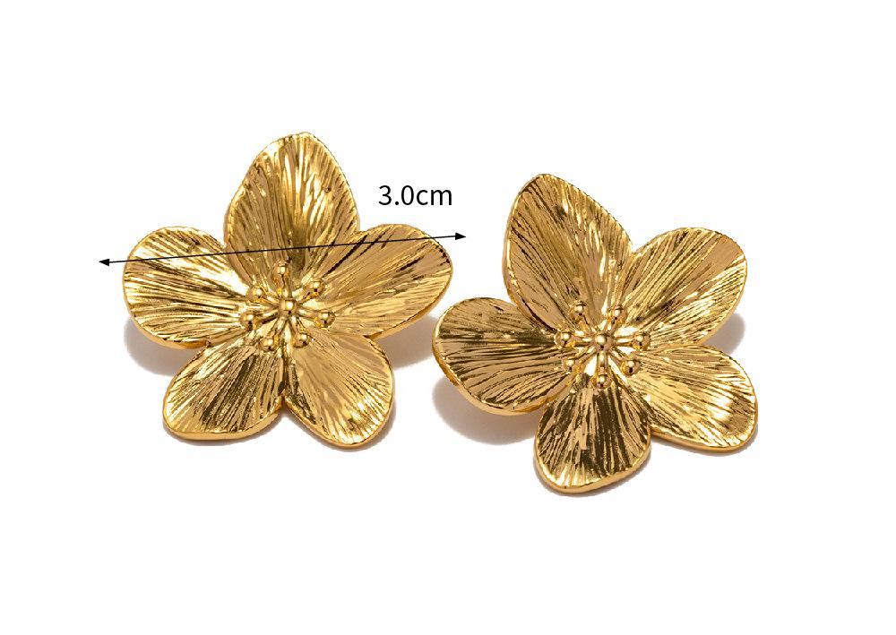 Pendientes de tuerca de Metal florales de acero inoxidable, dorado Retro mate de corte francés, aretes de alta calidad 