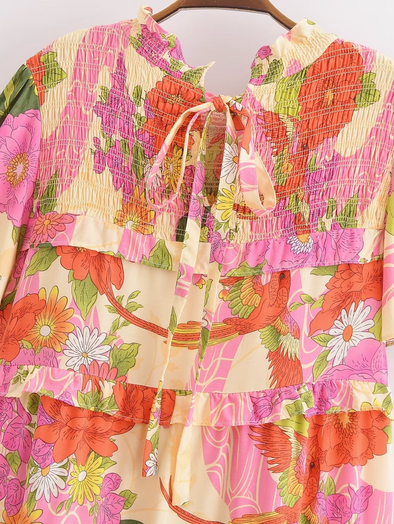 Vestido de pastel de manga corta floral de rayón de primavera para mujer