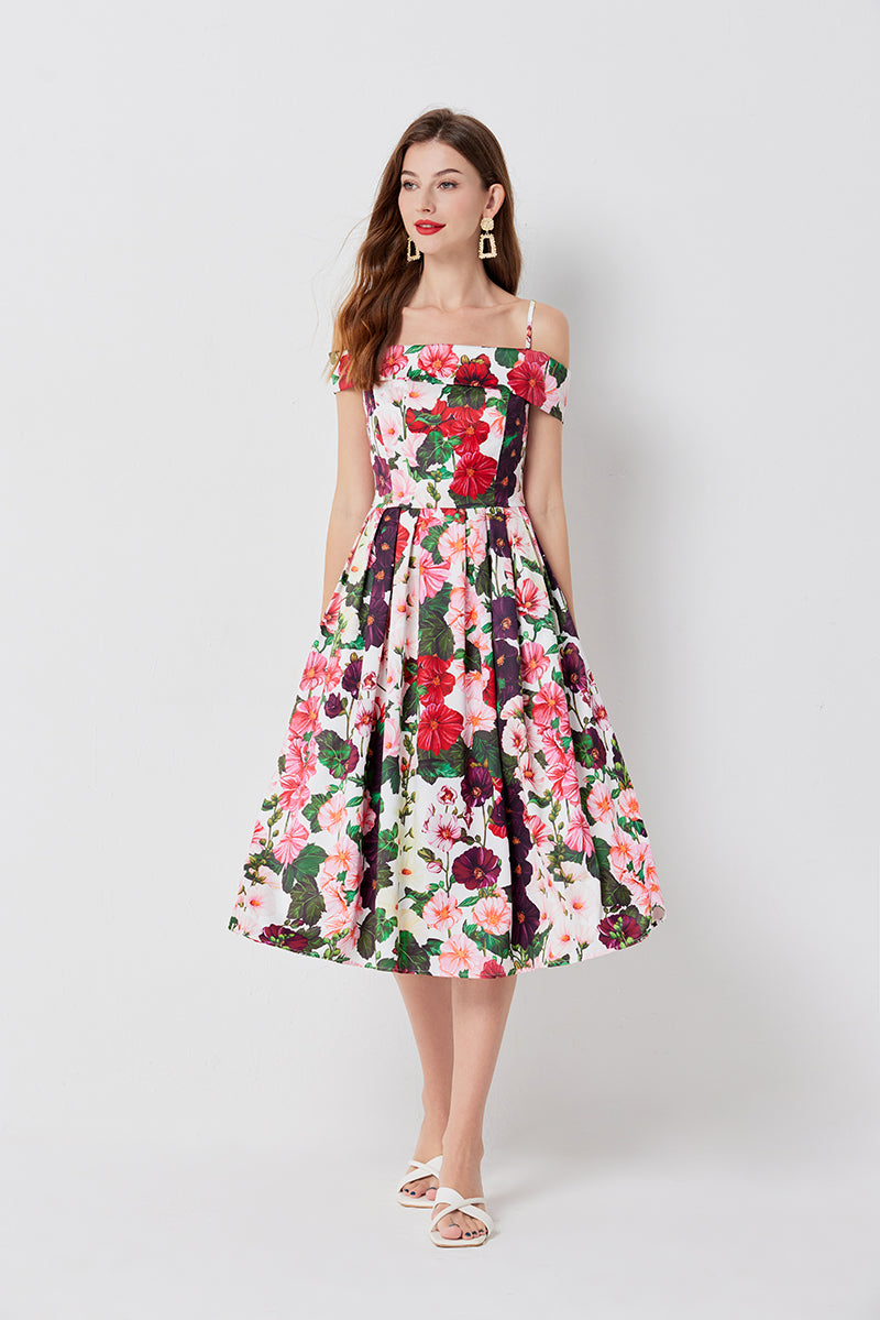 Women Summer Vacation Printed Floral A Line Dress