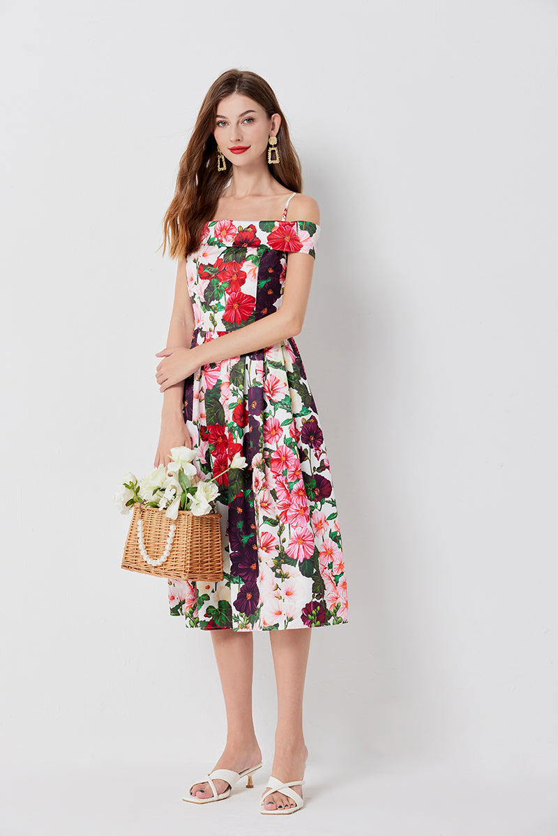 Vestido acampanado floral estampado de vacaciones de verano para mujer