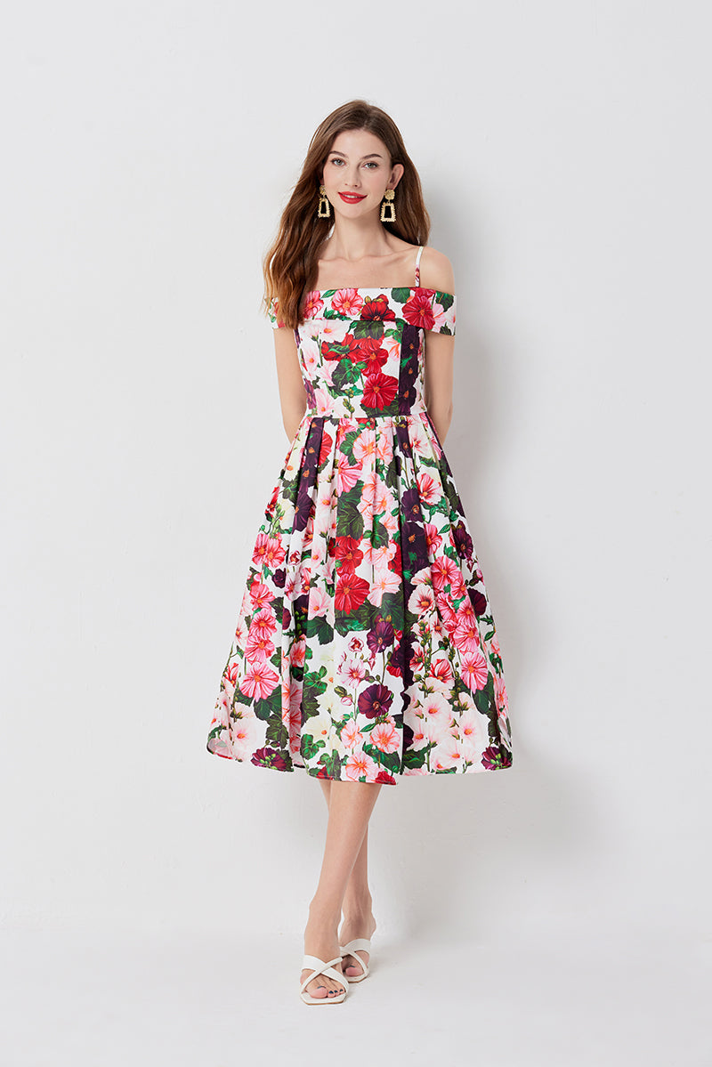 Vestido acampanado floral estampado de vacaciones de verano para mujer