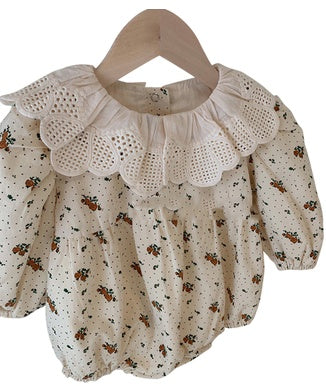 Lace collar floral wrap fart shirt