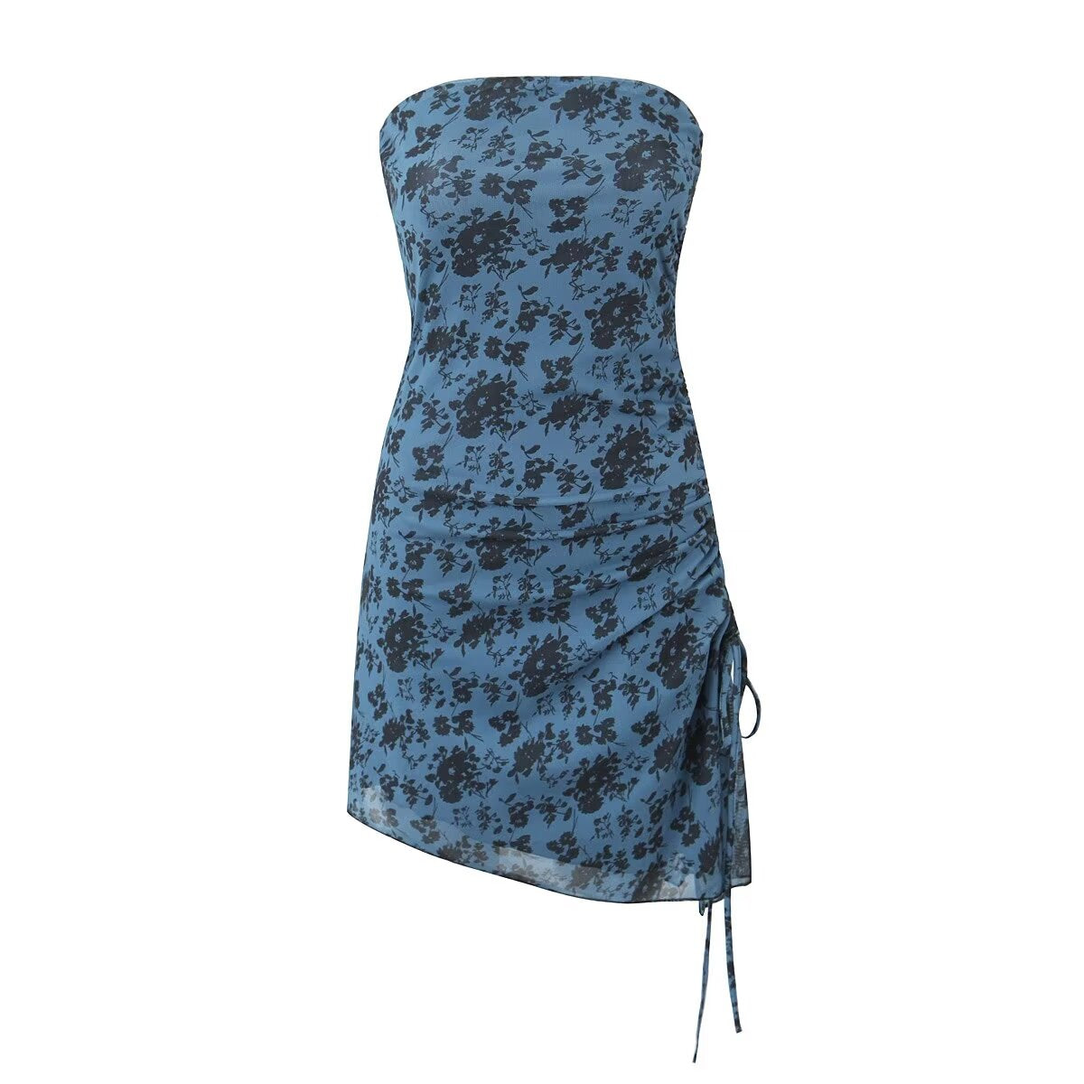 Vestido plisado con estampado floral de malla sexy para mujer