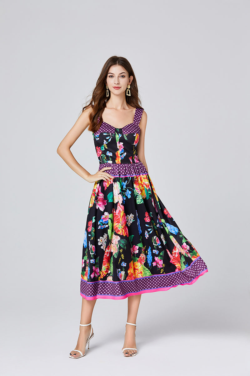 Vestido de cintura alta con correa de goma en la espalda, sin tirantes, tridimensional, estampado Vintage, posicionamiento de verano