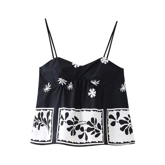 Vacation Seaside Printed Camisole Summer Loose Slimming All Matching Base Vest for Women