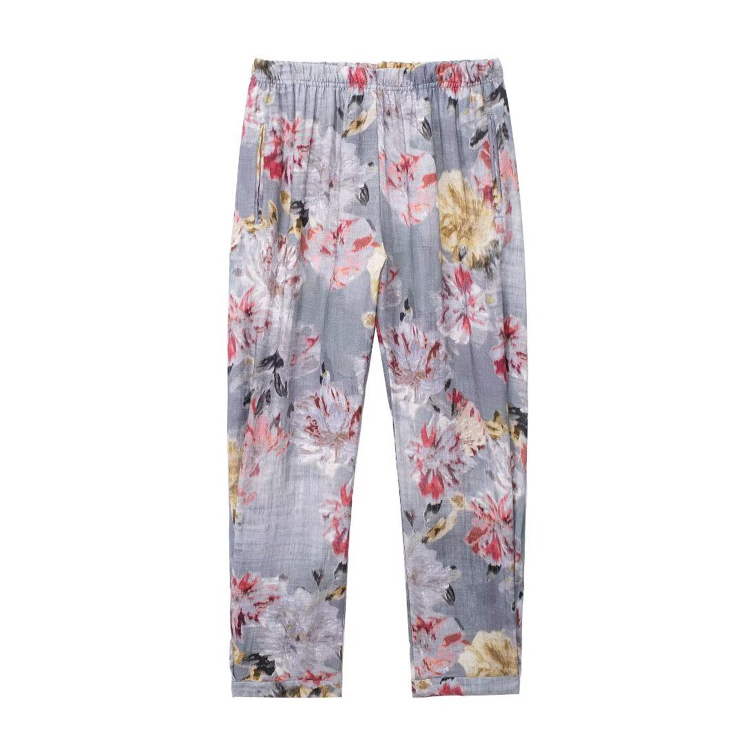 Ropa de mujer Camisa de lino estampada cómoda e informal de verano Pantalones de lino estampados