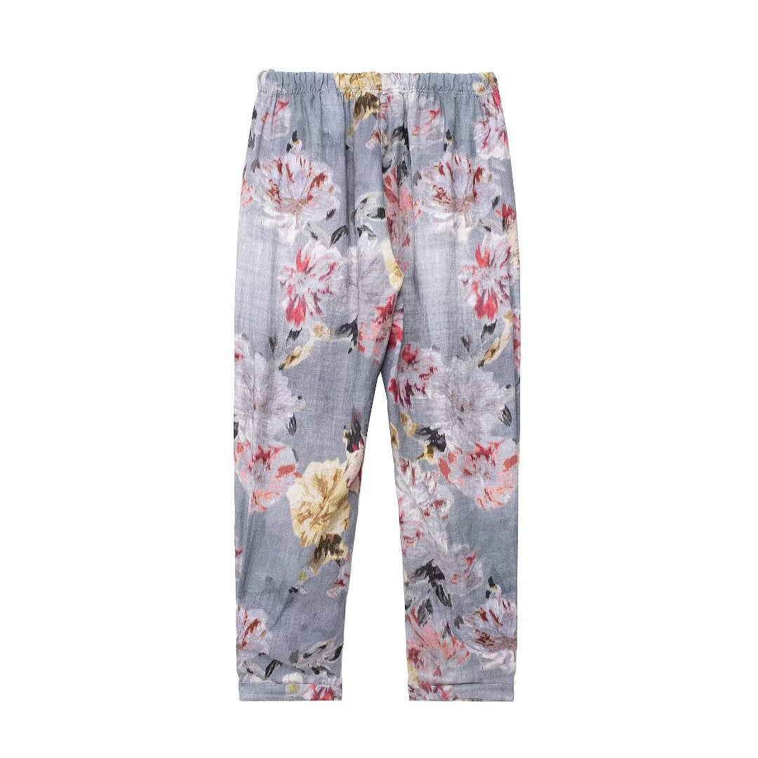 Ropa de mujer Camisa de lino estampada cómoda e informal de verano Pantalones de lino estampados