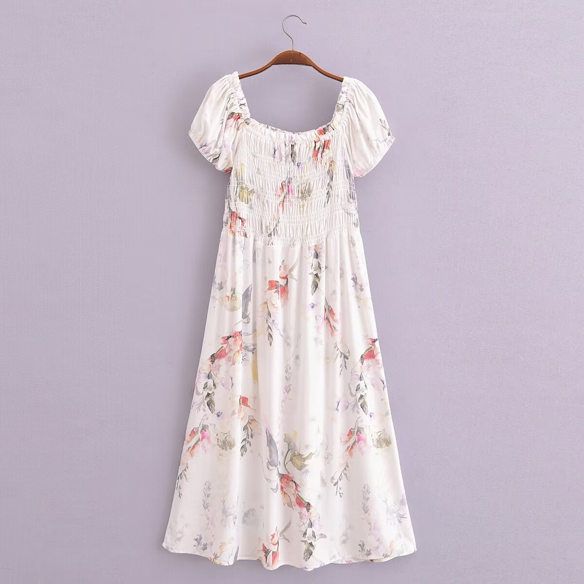 Ropa de mujer Vestido de manga abullonada elegante con estampado informal